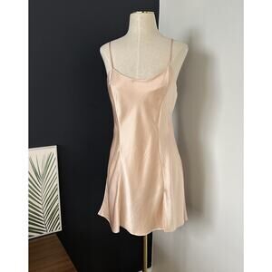 Vintage Y2K Victorias Secret SILK Mini Slip Night Dress Slit Satin Rose Gold